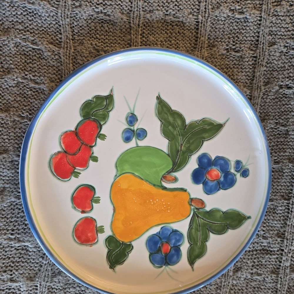 Himark Portugal Hand Painted Fruit Flowers Salad Plates Terra Cotta